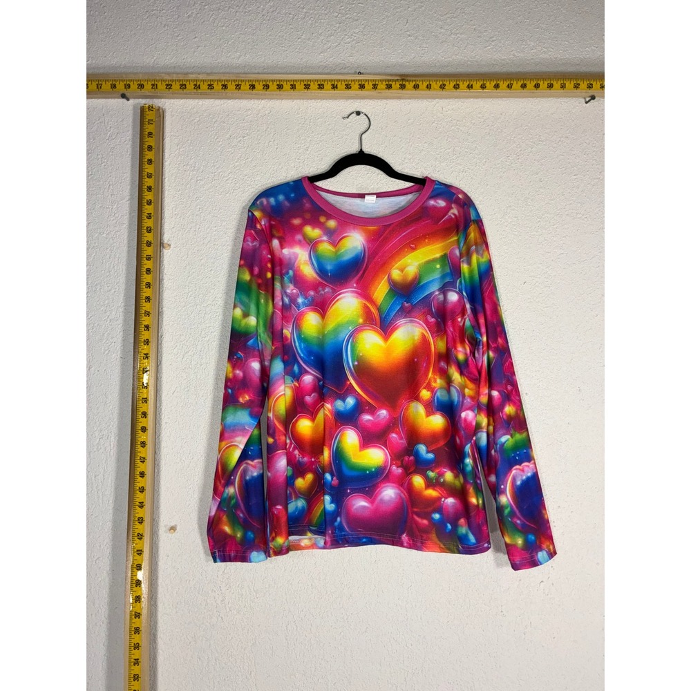 Unbranded Multicolor Rainbow Heart Top - XL- Long Sleeve Graphic Tee Maximalist